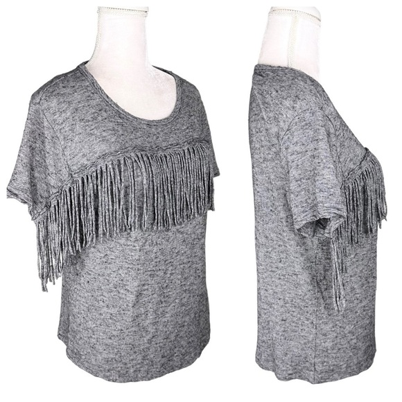 Zadig & Voltaire Satcha Fringes Western gray short-sleeve top t-shirt wool small - Picture 3 of 16